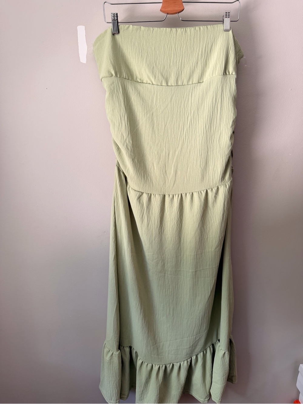 Strapless Ruffled Hem Women's Dress in Light Green
